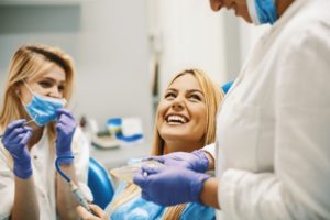 patient talking to dentist