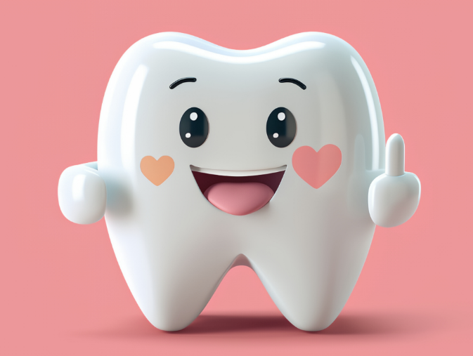 3D image of a happy cartoon tooth